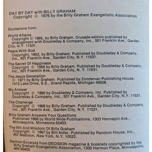 1976 Day By Day With Billy Graham 365 Daily Meditations Christian Devotional - Picture 7 of 11